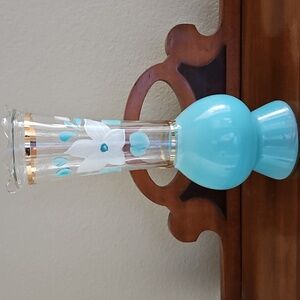 Bartlett Collins Turquoise- Floral Bud Vase - Hand Painted- Circa 1950s- Vintage